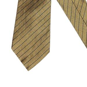Tommy Hilfiger Silk Tie Men’s 60.5” Antique Gold Thin Navy Stripe Vtg Wide New